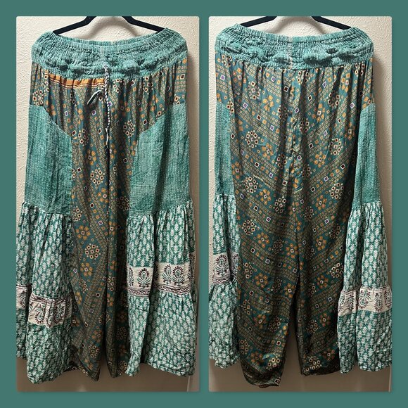 Kantha Bae One Size Daydreamer Lounge Pants Kantha & Silk Greens. HEMMED - Picture 1 of 4